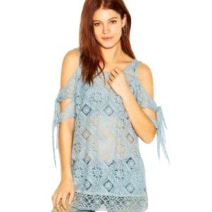 FREE PEOPLE Geo Sands Sheer Lace Cold Shoulder Tunic Top EUC sz S
